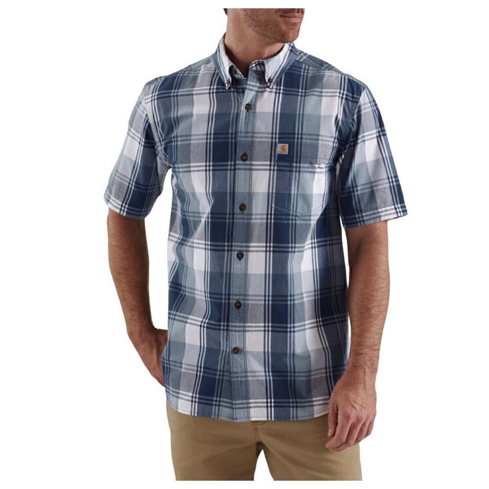 Carhartt Short Sleeve Relaxed Fit Buttondown, 2xl. Blue plaid